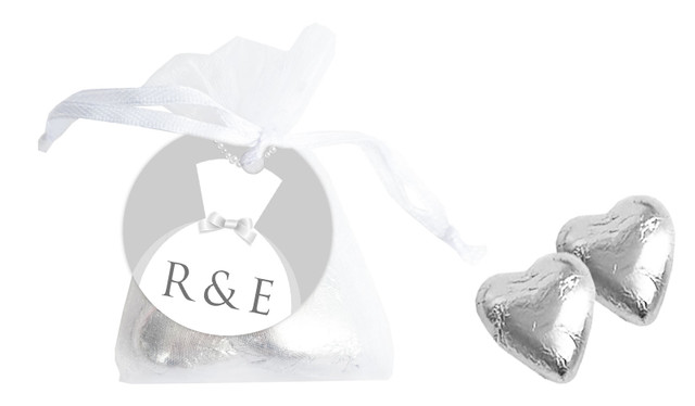 Bride And Groom Dress Organza Bag With Hearts And Tag