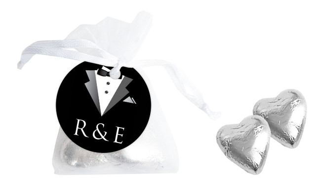 Bride And Groom Suit Organza Bag With Hearts And Tag