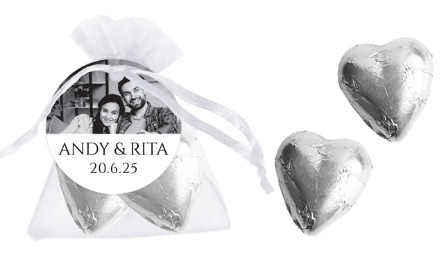 Add A Photo Personalised Wedding Organza Bag With Hearts And Tag