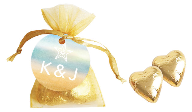 Beach Watercolour Organza Bag With Hearts And Tag