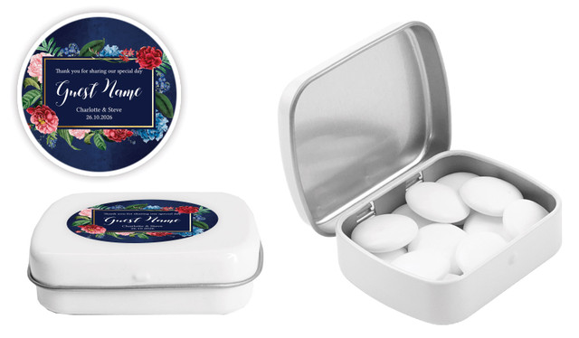 Floral Frame On Navy Personalised Mint Tin