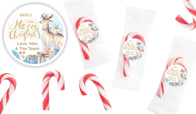 Deer Watercolour Personalised Mini Candy Canes