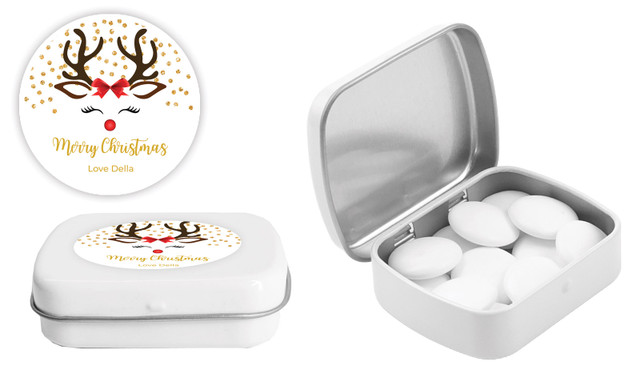Reindeer Face Christmas Personalised Mint Tin