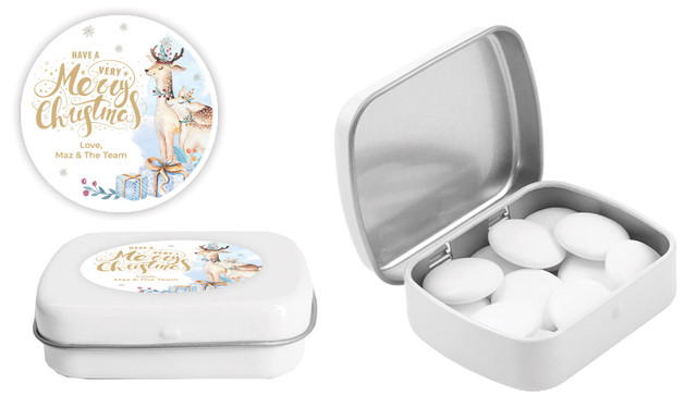 Deer Watercolour Christmas Personalised Mint Tin