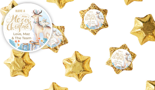 Deer Watercolour Personalised Christmas Chocolate Stars