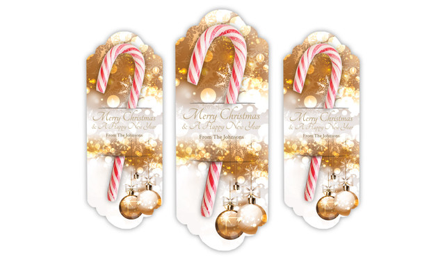 Bronzed Baubles Personalised Candy Cane Card