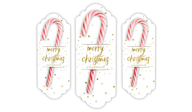Gold Confetti Stars Personalised Candy Cane Card