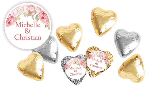 Classic Rose Border Personalised Foil Chocolate Hearts