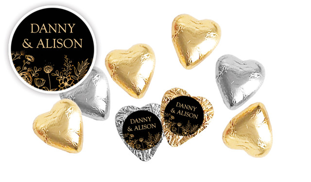 Flowers On Black Personalised Foil Chocolate Hearts
