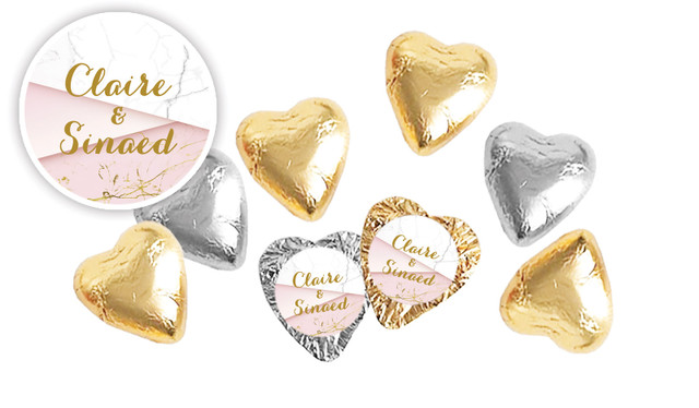 Pink And Marble Personalised Foil Chocolate Hearts