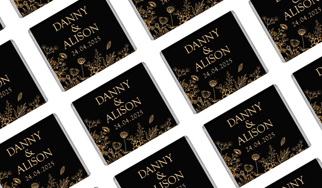 Flowers On Black Wedding Personalised Mini Chocolates