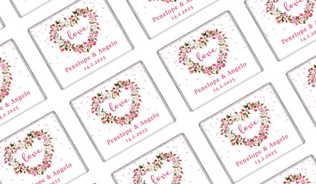 Heart Shaped Floral Wedding Personalised Mini Chocolates