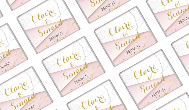 Pink And Marble Wedding Personalised Mini Chocolates