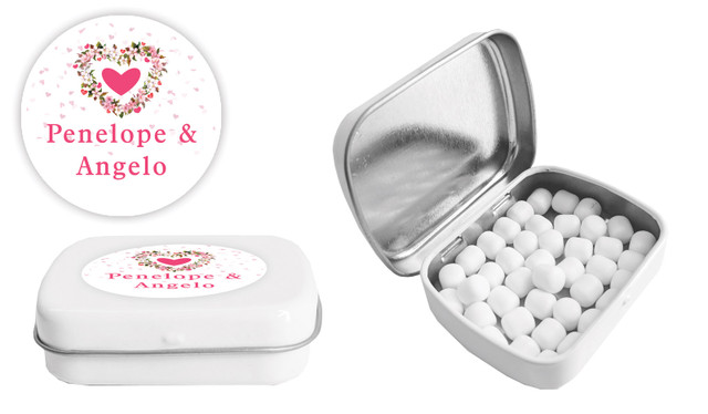 Heart Shaped Floral Wedding Personalised Mint Tin