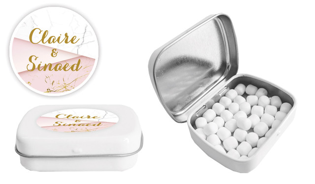 Pink And Marble Wedding Personalised Mint Tin