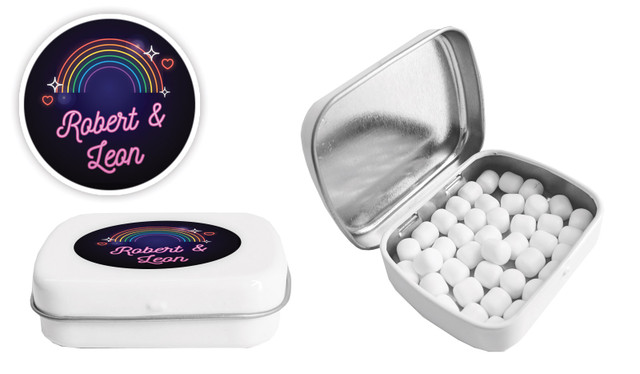 Neon Rainbow Wedding Personalised Mint Tin
