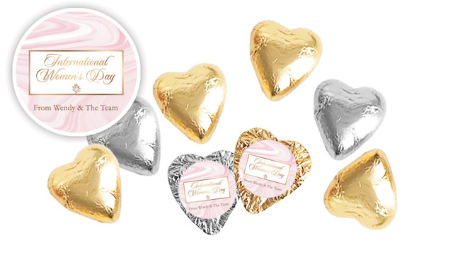 Pink Marble International Womens Day Personalised Foil Chocolate Hearts