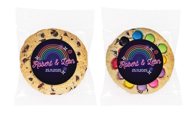 Neon Rainbow Personalised Wedding Cookie
