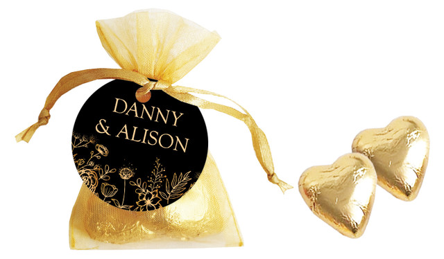 Flowers On Black Personalised Organza Bag