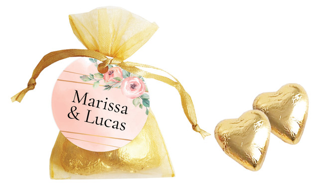 Gold Rings On Peach Personalised Organza Bag