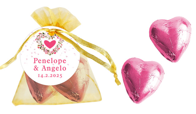 Heart Shaped Floral Personalised Organza Bag