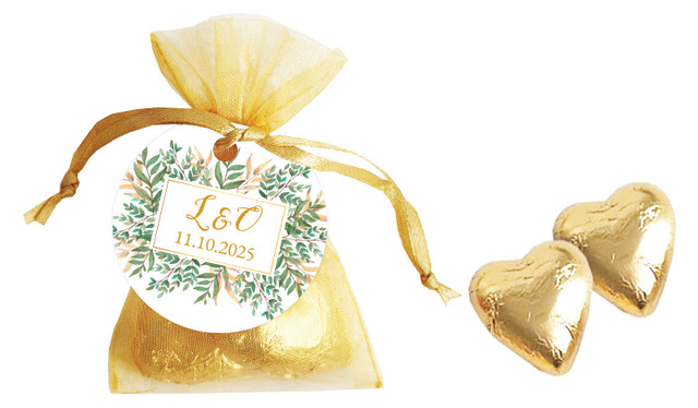 Leaves On Gold Personalised Organza Bag