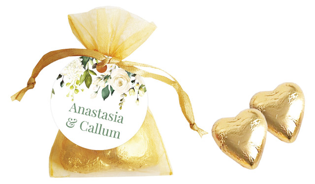 White Roses Hanging Personalised Organza Bag
