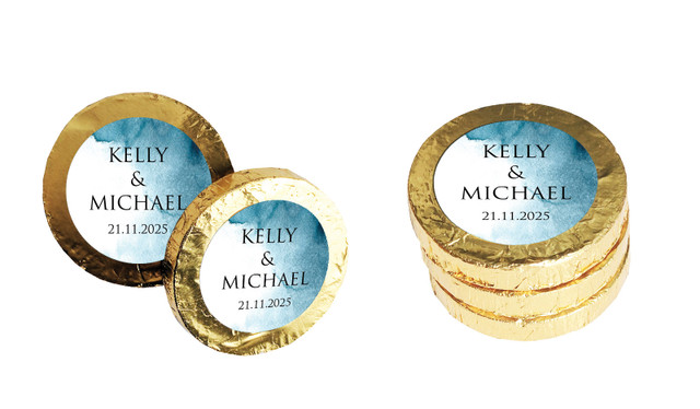 Blue Shade Wedding Chocolate Coins (Gold Or Silver)