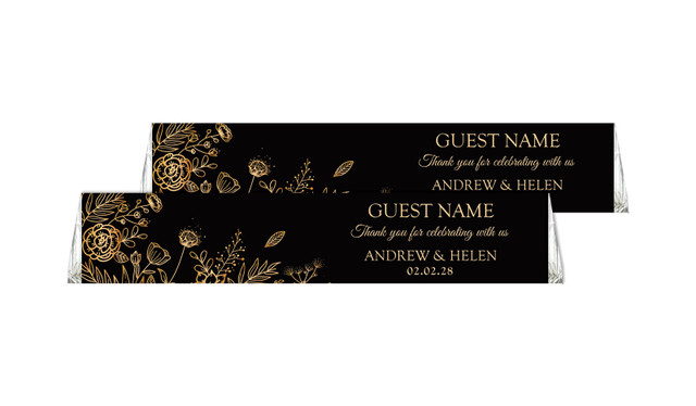 Flowers On Black Personalised Toblerone Wedding Chocolates 50g