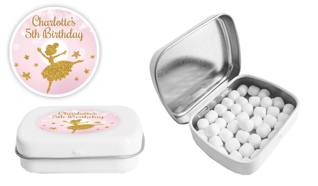 Golden Ballerina Birthday Personalised Mint Tin Favour