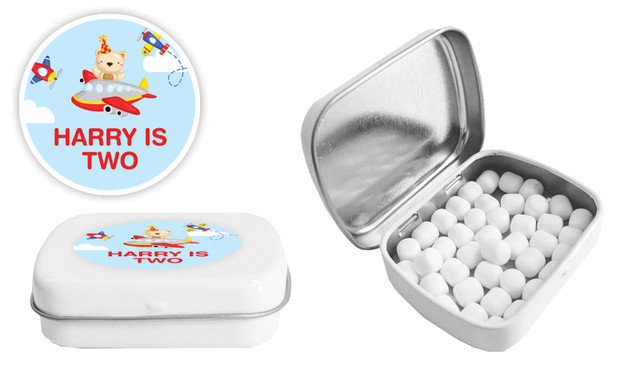 Bear Air Plane Birthday Personalised Mint Tin Favour