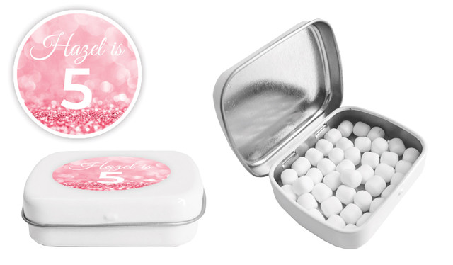 Pink Glitter Birthday Personalised Mint Tin Favour