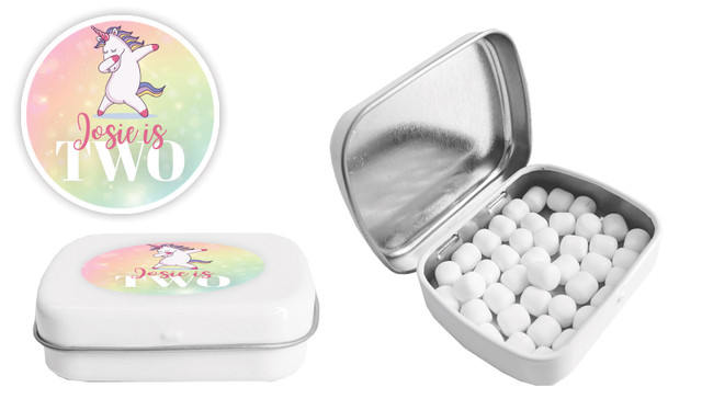 Unicorn Dabbing Birthday Personalised Mint Tin Favour
