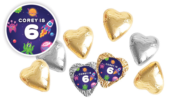 Outerspace Birthday Personalised Foil Chocolate Hearts