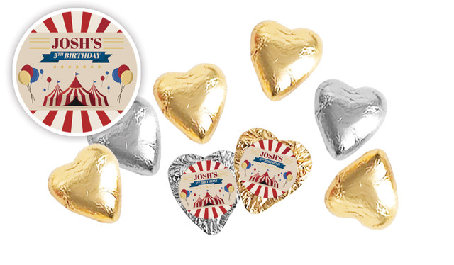 Retro Circus Birthday Personalised Foil Chocolate Hearts