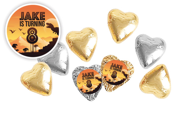 Prehistoric Dinosaur Birthday Personalised Foil Chocolate Hearts