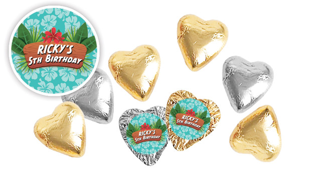 Hawaiian Luau Birthday Personalised Foil Chocolate Hearts