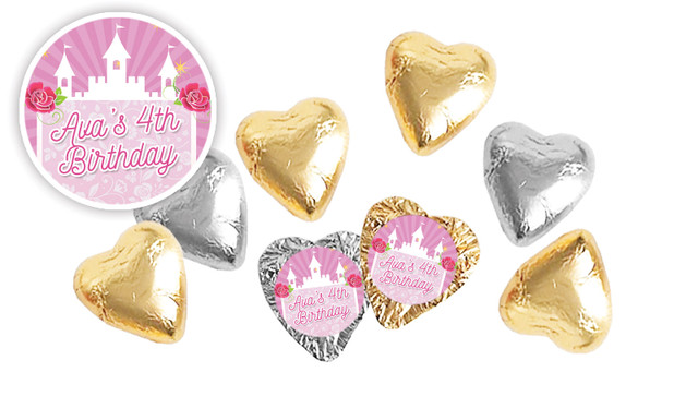 Princess Castle Birthday Personalised Foil Chocolate Hearts