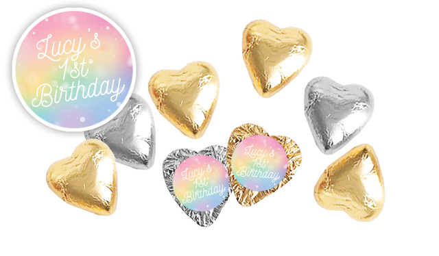 Rainbow Sparkle Birthday Personalised Foil Chocolate Hearts