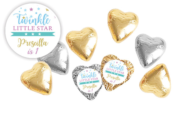 Twinkle Star 1st Birthday Personalised Foil Chocolate Hearts