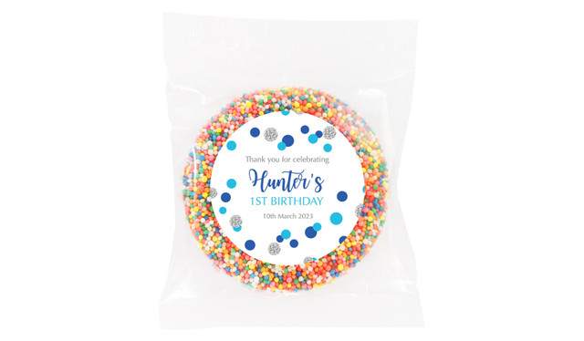 Confetti Blue And Silver Personalised Birthday Chocolate Freckle