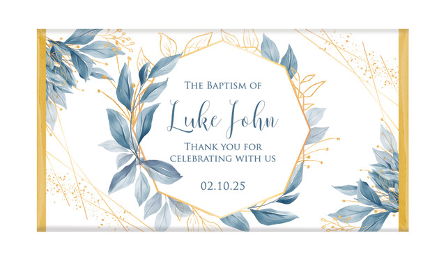 Blue Leaves Christening Chocolate Bar