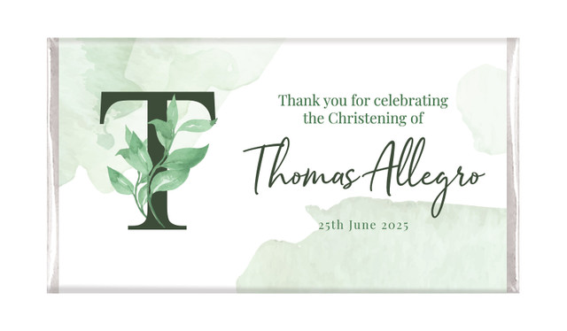 Monogram Green Personalised Christening Chocolate Bar