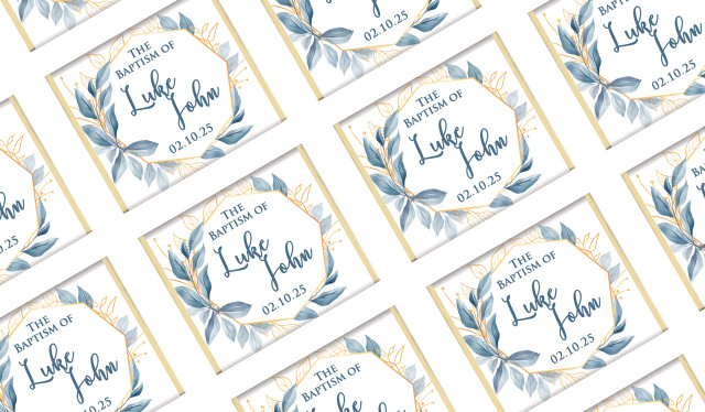Blue Leaves Custom Christening Mini Chocolates