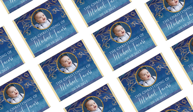 Navy Gold Photo Christening Mini Chocolates
