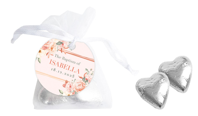 Classic Personalised Christening Organza Bag With Hearts