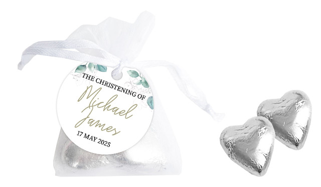 Dream Leaves Personalised Christening Organza Bag With Hearts