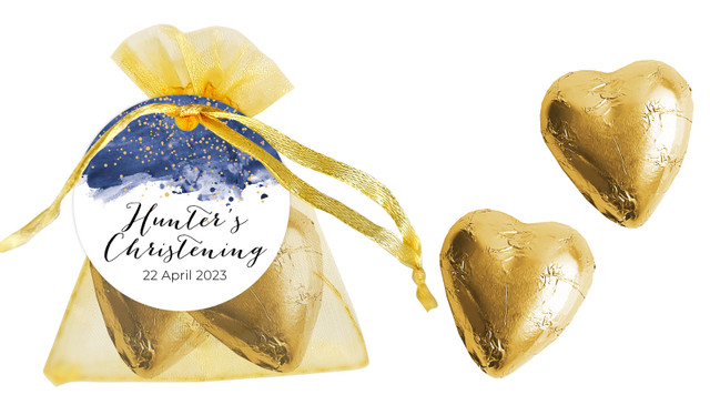 Watercolour Confetti Personalised Christening Organza Bag With Hearts