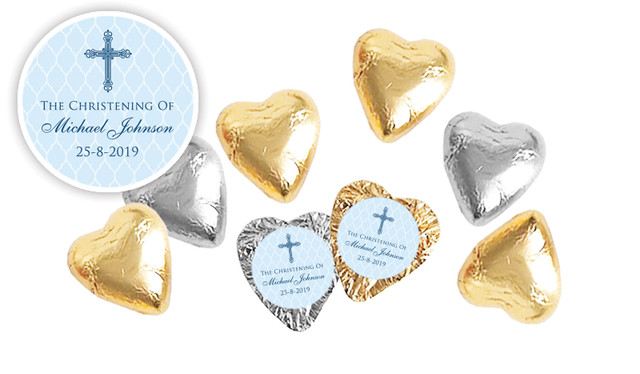 Religious Blue Personalised Chocolate Hearts