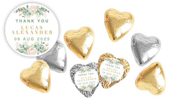 Leaves Christening Personalised Chocolate Hearts